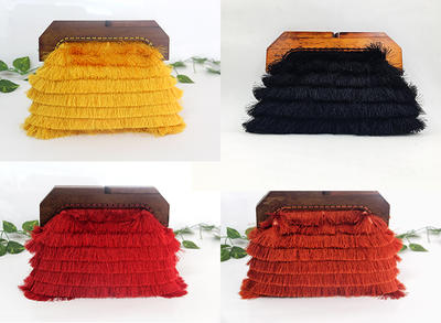 Unique Design Evening Clutch bag with feather wooden frame